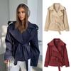 Popular, European and American Style Women's Clothing Solid Color Belt Short Jacket Trench Coat