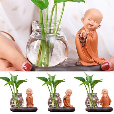Hydroponic Vase Plant Flower Pot Cute Little Monk Glass Vase Creative Flower Arrangement Office Home Living Room Decoration