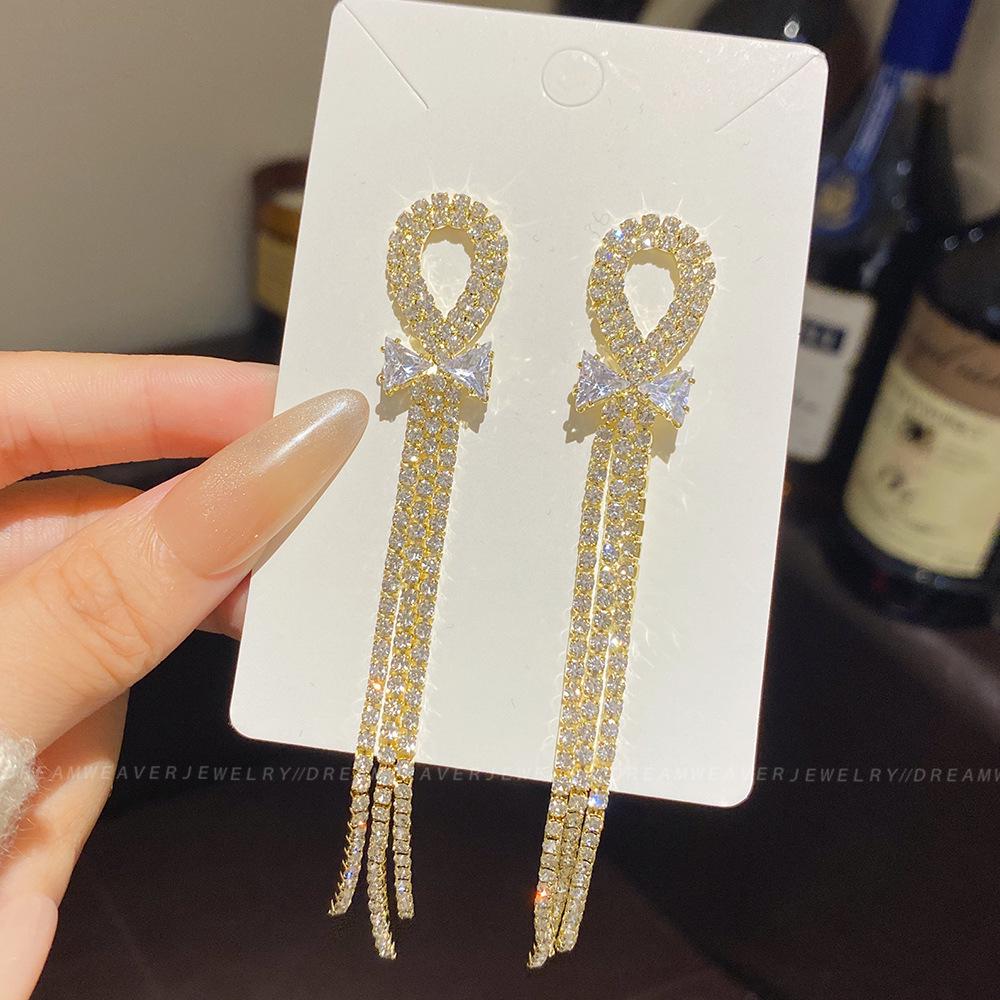 925 Sterling Silver Full Diamond Tassel Earrings – High-End European & American Style, Super Shiny, Luxurious Ear Jewelry for Women.