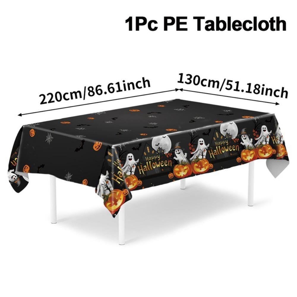 Plastic Halloween Tablecloth Bronzing Table Decoration Pumpkin Table Cover Pumpkin Ghost Haunted House Tablecover