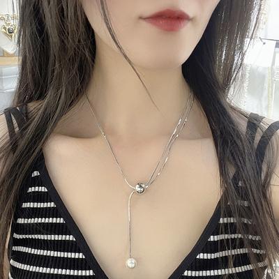 Round Ball Pendant, Snake Bone Chain, Casual Wind Autumn and Winter Necklace, High-end Sweater Chain, Long Baidu