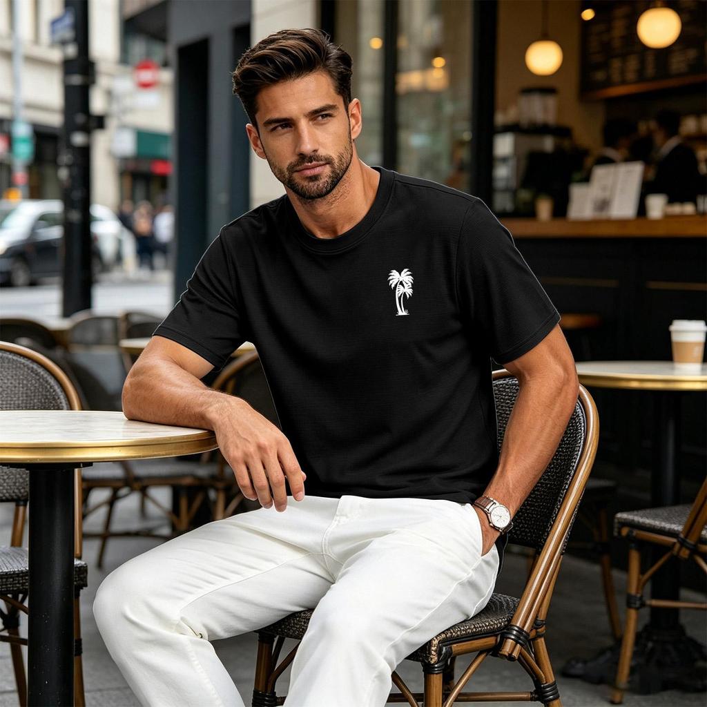 Men's Hawaiian Print Casual Crew Neck T-Shirt Breathable Quick Dry Short Sleeve Tee for Sports and Outdoor Activities