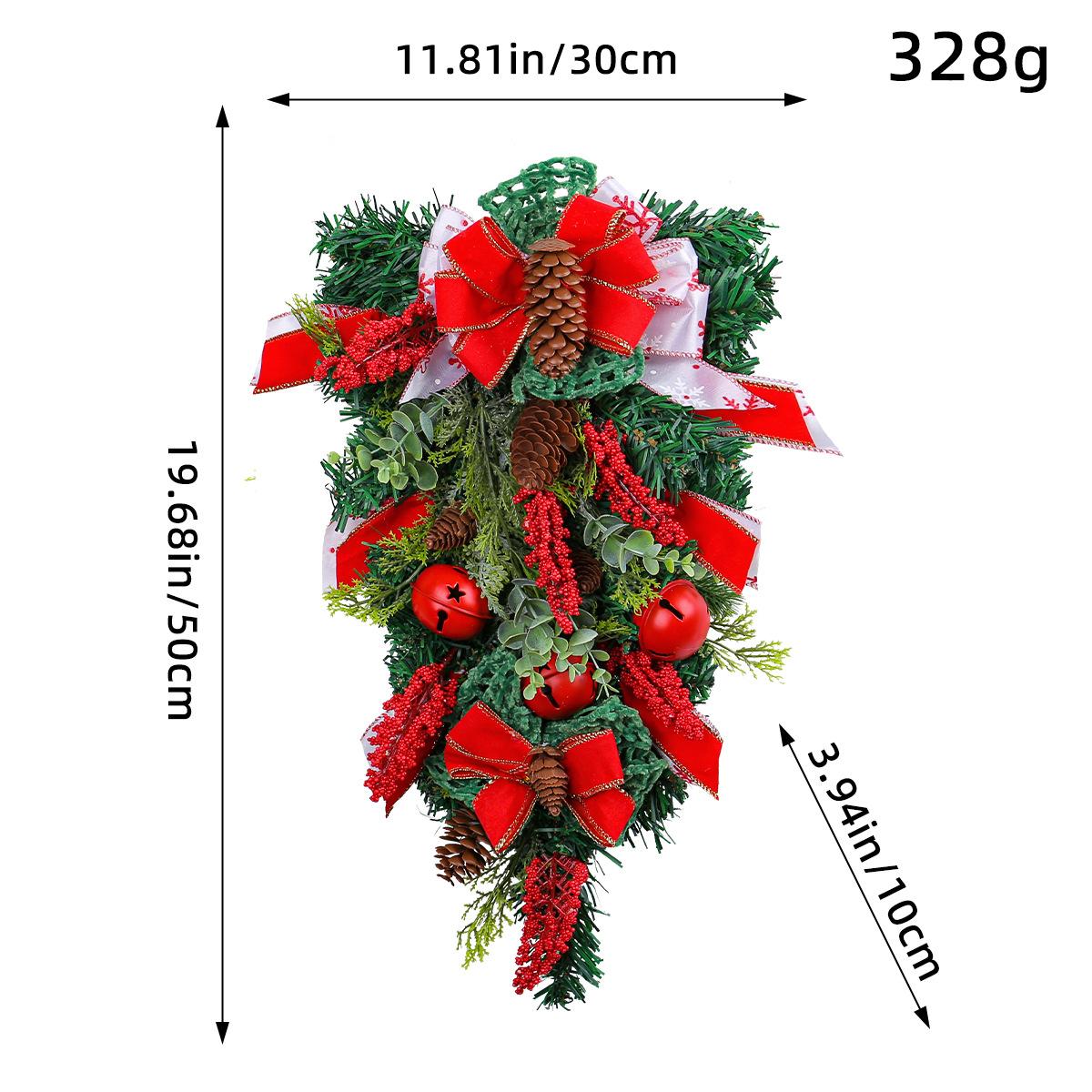 

LED Christmas Wreath Rattan Door Curtain, Light-Up Hanging Decor for Staircase Door, Upside-Down Holiday Home Decoration