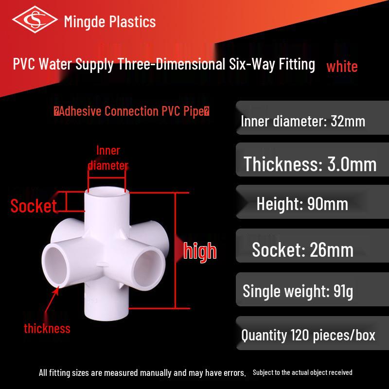PVC Vícesměrné 3D Plastové Fitinky pro Vodovodní Potrubí (Pravoúhlý, Čtyřcestný, Pěticestný, Šesticestný T-kus)