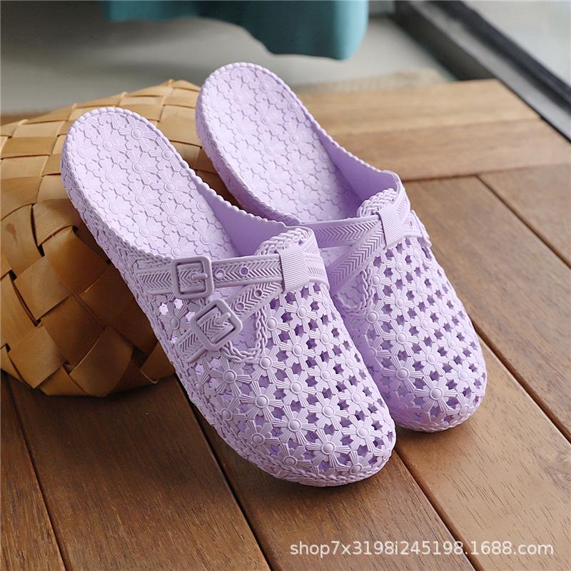 Women's Hollowed Toe Flip Flops Beach Sandals with Toe Covers Breathable and Quick Dry