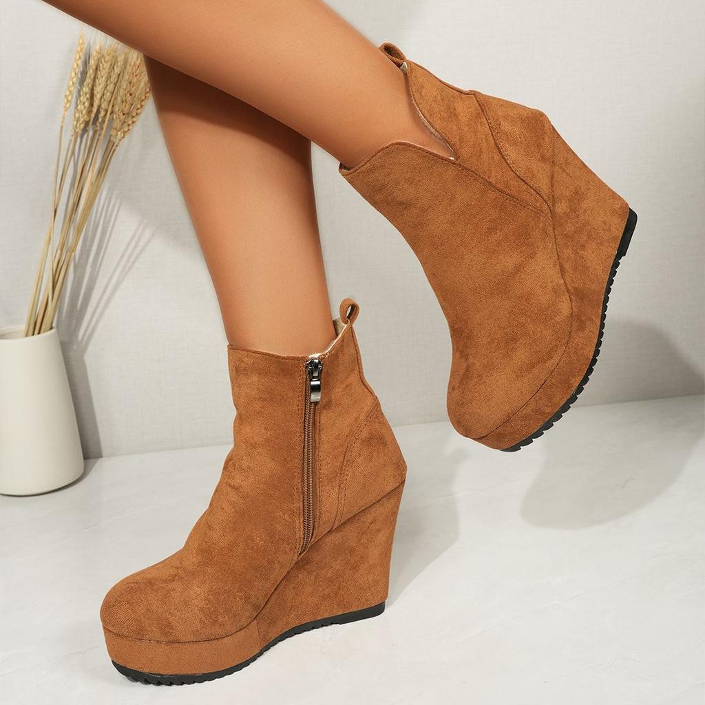 Pantofi de Toamnă și Iarnă pentru Femei, Cizme de Zăpadă cu Toc înclinat pentru Femei, Cizme la Modă în Culoare Solidă