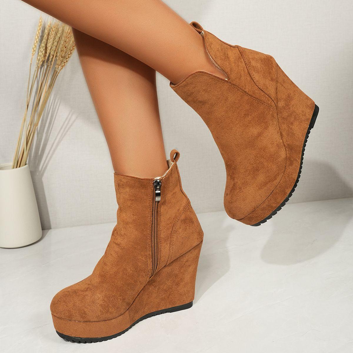 

Autumn and Winter Women s Shoes, Women s Slope-heeled Snow Boots, Solid Color Trendy Boots 36