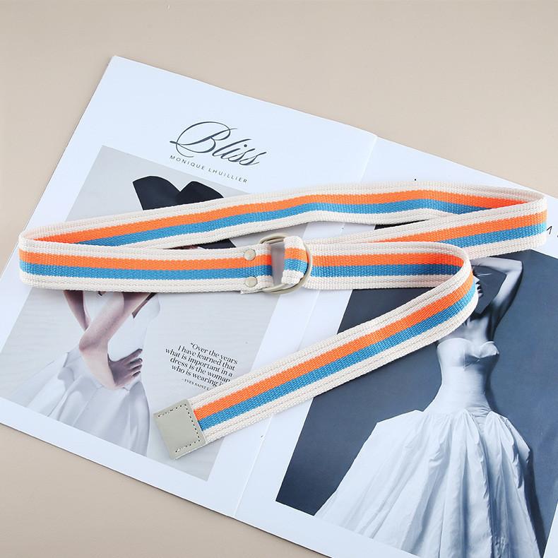 Fashionable Unisex Striped Canvas Belt With Double Ring Buckle Ideal For Casual Wear And Outdoor Activities