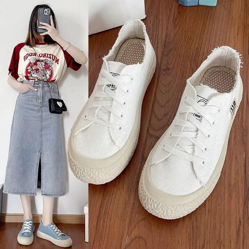 Platform Canvas Shoes, Schoolchildren, Soft Soles, Women's Shoes, Fashion, Slip-On Sneakers, Casual Shoes