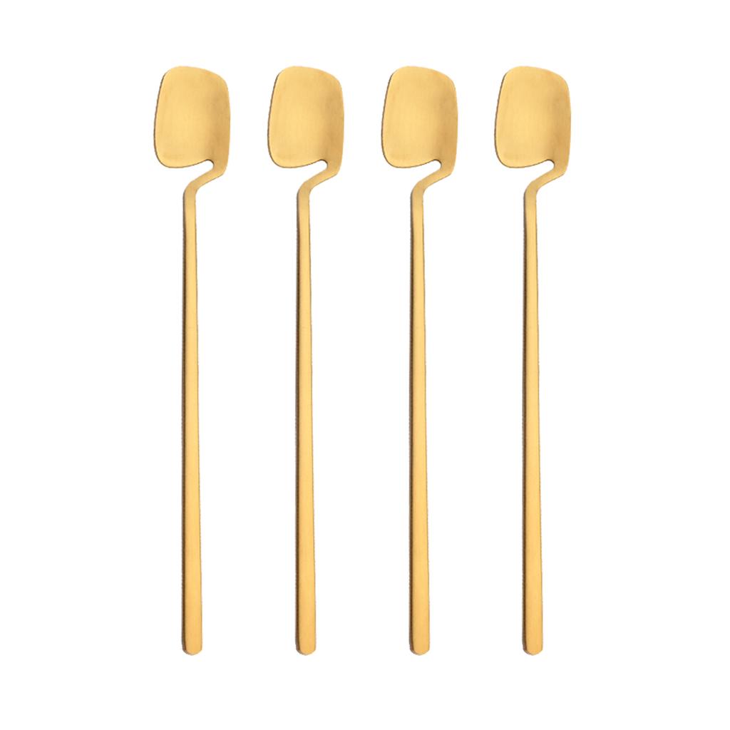4 stk Gull Kaffe Te røreskje Langt skaft iskrem dessertskje Miljøvennlig 304 rustfritt stål servise Kjøkken