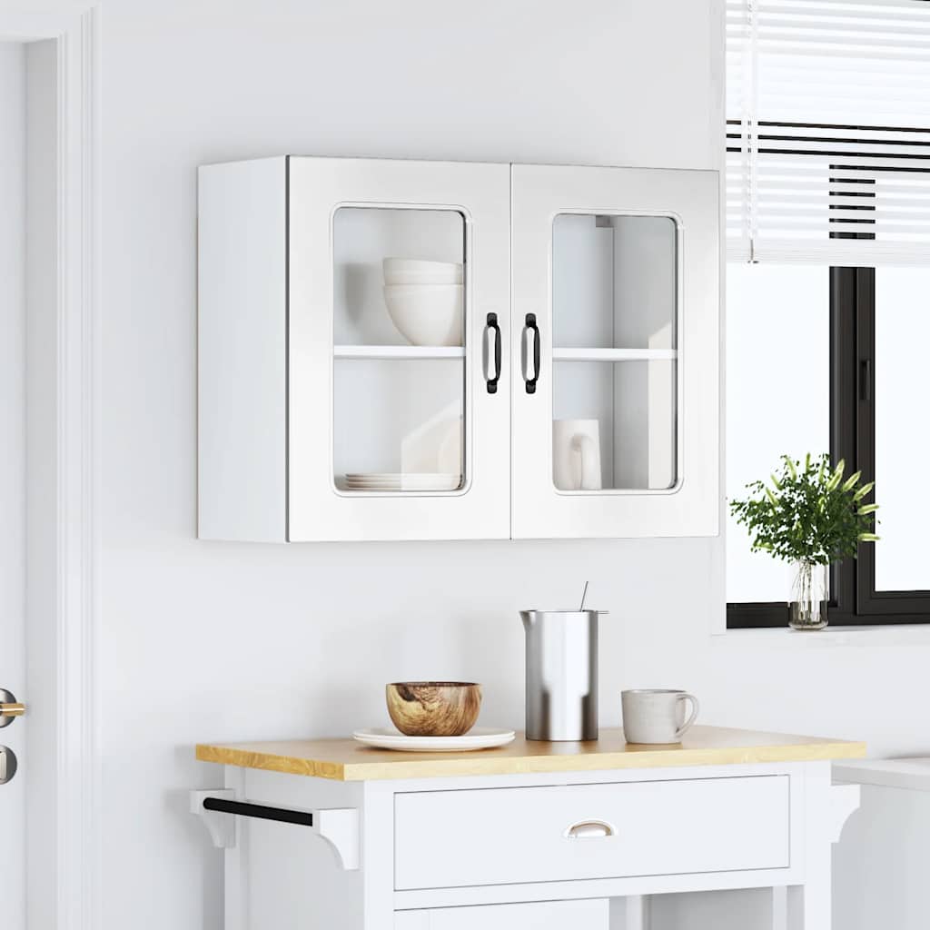 Armario de Pared de Cocina con Puertas de Cristal, Calamar, Blanco