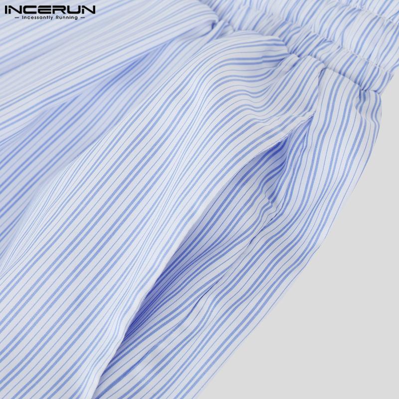 INCERUN Two Piece Suit Men Striped Short Sleeve Shirts Shorts Casual Outfits Sets