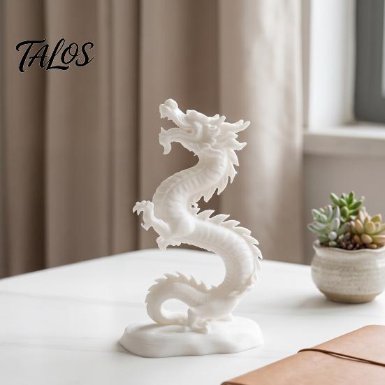White Dragon Statue 3D Printed Chinese Figurine, Collectible Statue, PLA Figure Sculpture Feng Shui Decoration for Home Office