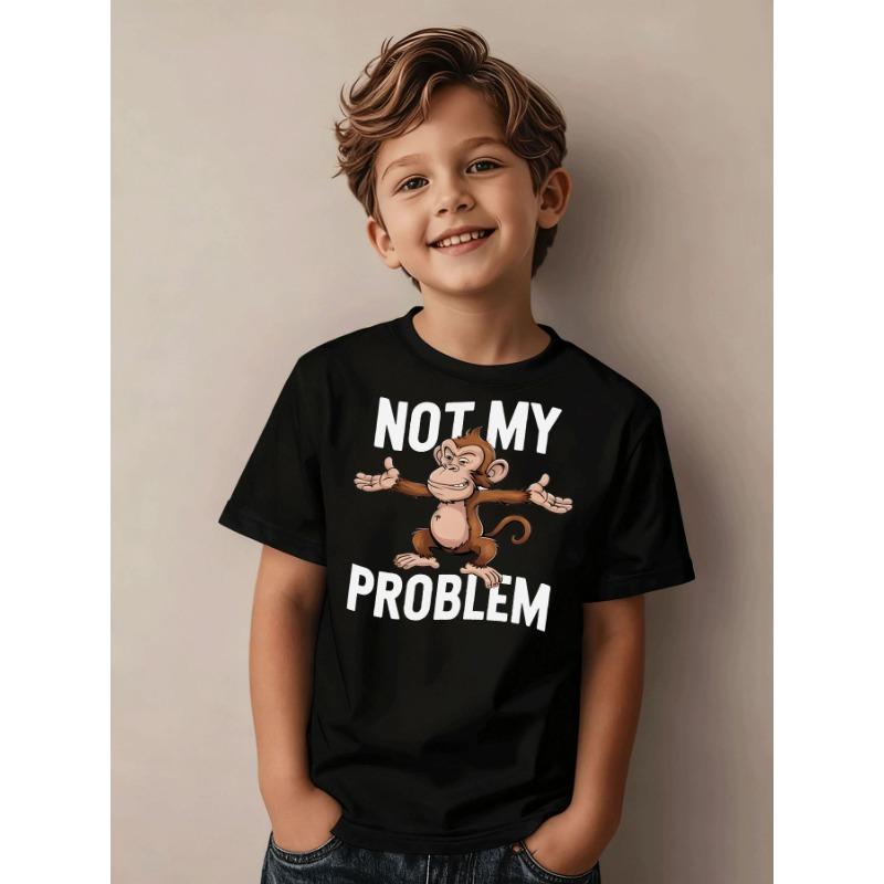 

European Size Boys Round-neck Short-sleeved T-shirt with Cartoon Gorilla Pattern Print 98cm чёрный