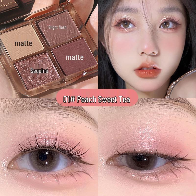 Mingxi Zhi Four-Color Eyeshadow Palette: Brown Earth Tones, Matte & Shimmer, Perfect for Smoky Looks - Portable & Authentic for Beginners