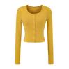 Crew Neck Long-sleeved Cardigan T-shirt Women's Autumn New American Spice Girl Style Slim-fit Solid Color Single-breasted Bottoming Shirt