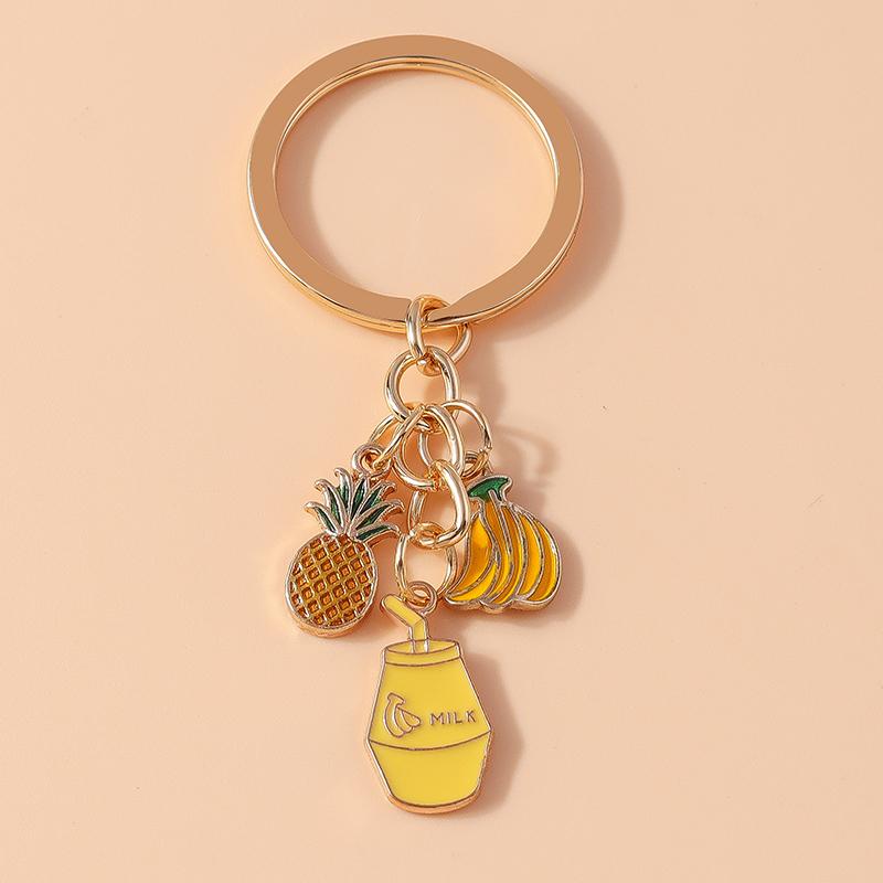 Cute Enamel Simulation Fruit Keychain Grape Watermelon Key Rings for Women Girls Handbag Pendants DIY Jewelry Gifts