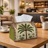 1-Pack Tissue Box Holder, Tropical Folk Design - Palm Tree Floral, Durable Polyester Material, Multi-Functional Napkin Dispenser, Suitable for Home, V