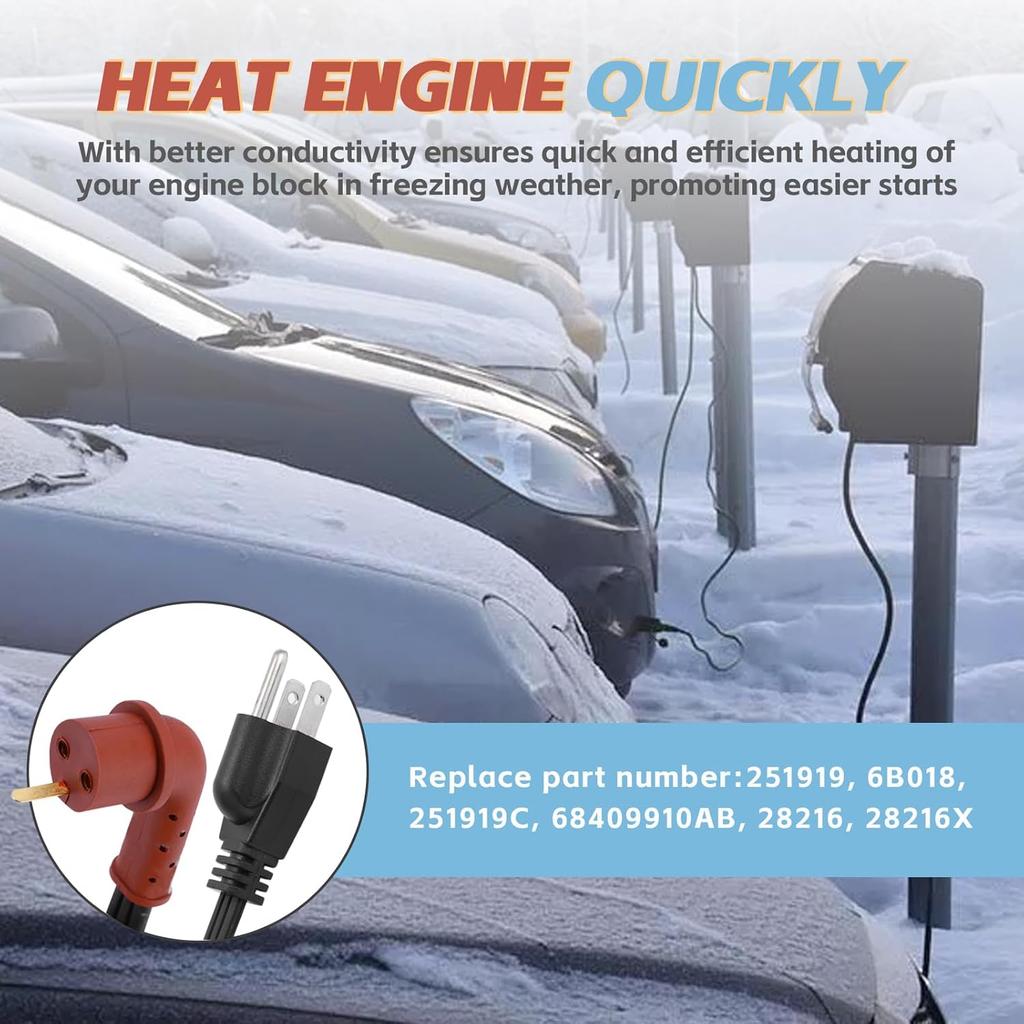 120V Block Heater Cord 251919 For Ford 7.3 6.0 6.4 6.7 L Powerstroke Diesel F250 F350 Dodge Ram Cumm Diesel 5.9, 6.7 L Fits Heavy Duty Immersion