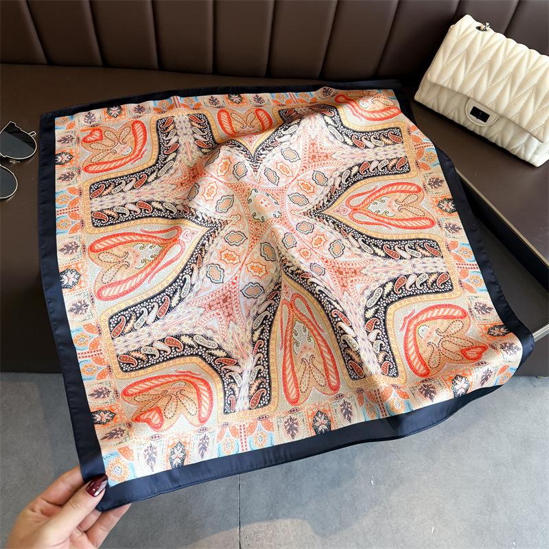 2026 Paisley Print Square Scarf for Women with 70cm Soft Satin Bandana Thin Neck Scarf Mature Style Sunscreen Headscarf Hijab