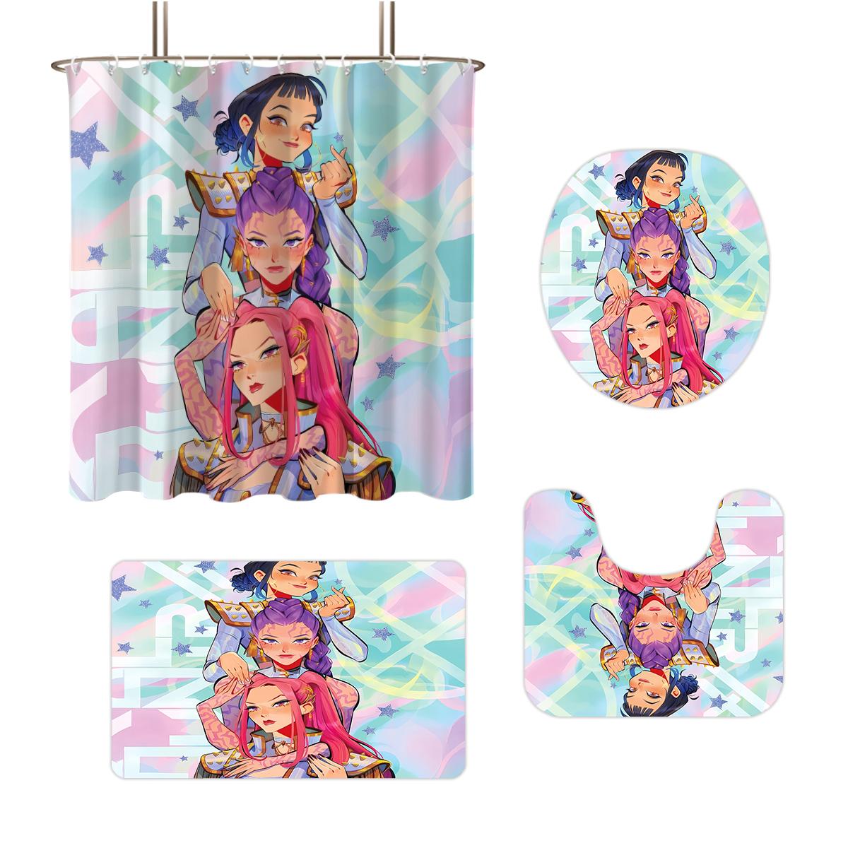 

K-Pop Demon Hunters Printed Bathroom 4-Piece Set 180X180 Waterproof Shower Curtain Floor Mat Toilet Mat U-Shaped Regular