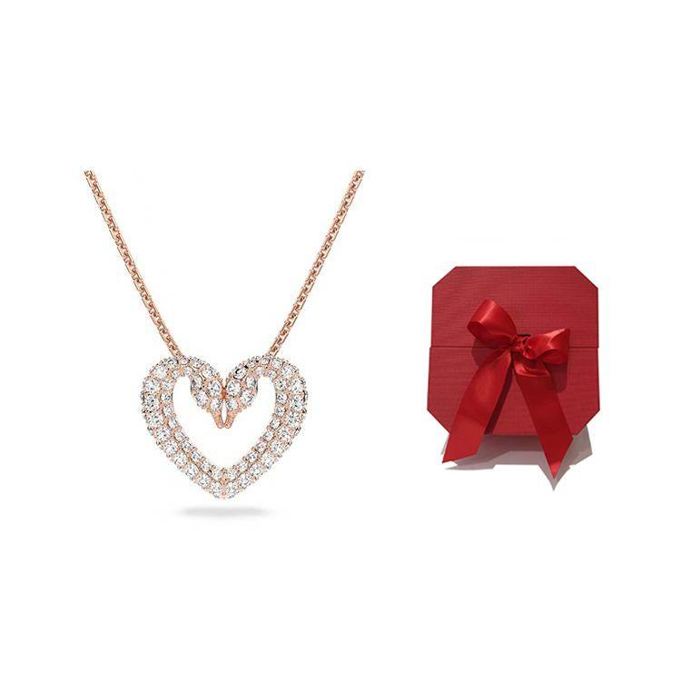 Swarovski Swan Heart Necklace Women necklace Rose-Gold 5628657 Box (Random Color)