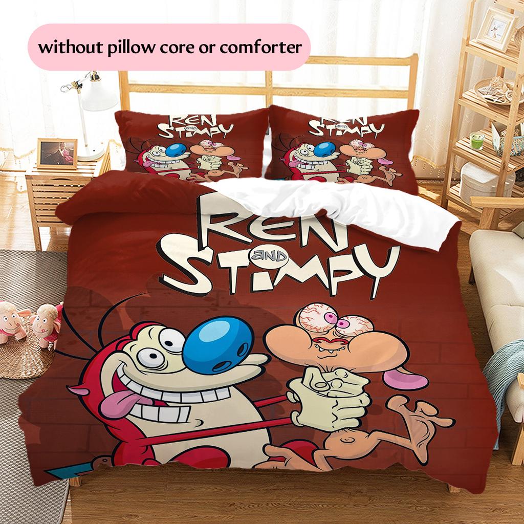 Ren & Stimpy  Pattern Bedding Quilt Set  Home Decoration  Gift (1 * duvet cover + 2 * pillowcase  without core)