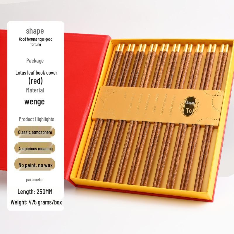 Chinese-Style Solid Wood Chopsticks - 10 Pairs Gift Box for Clients & Souvenirs