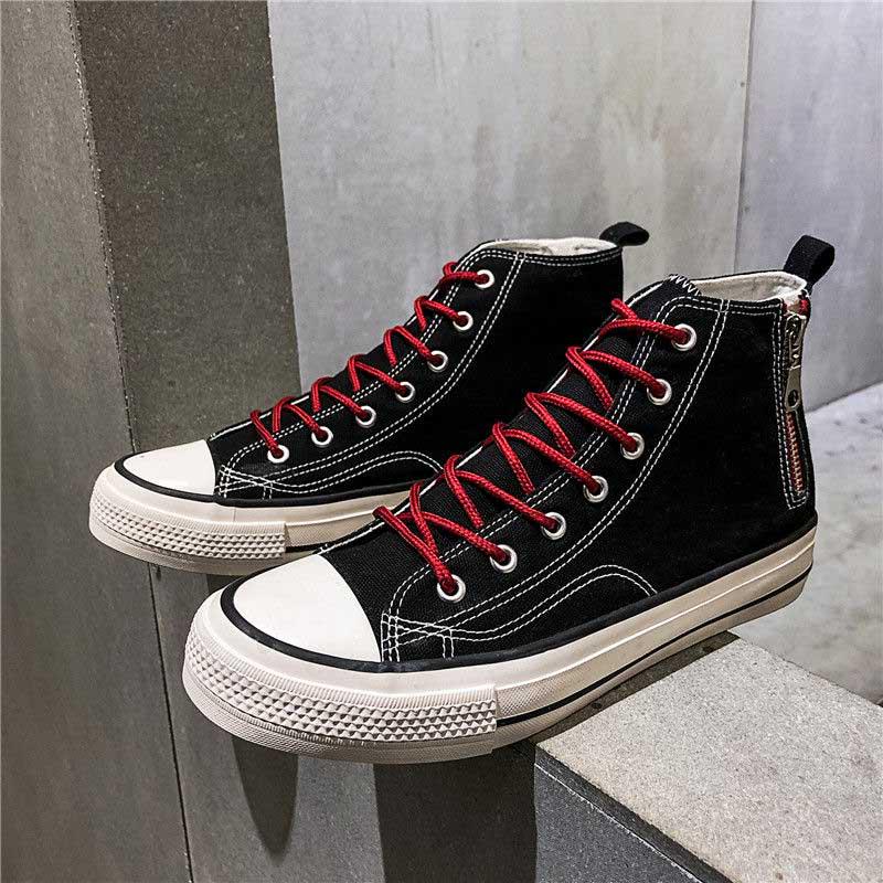 

39-44 Мужские высокие парусиновые туфли Парные туфли на плоской подошве Нескользящие дышащие износостойкие с дезодорантом удобные удобные туфли для скейтборда на молнии 42