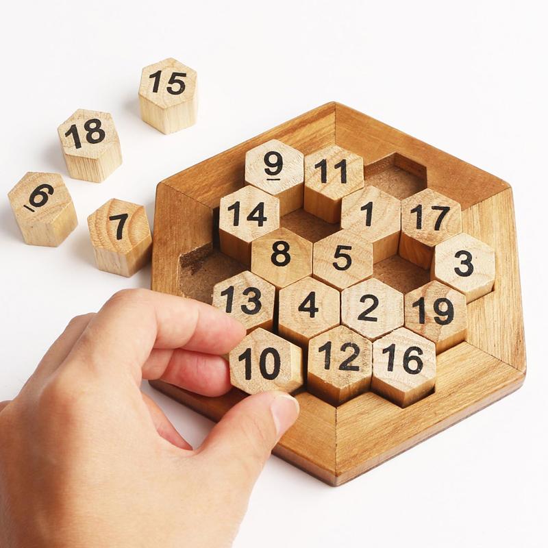 Activating Toys Hexagon Number Puzzle Wooden Montessori Educational Logical Thinking Toys Math Games For Kids And Adults Iq Test Challenge