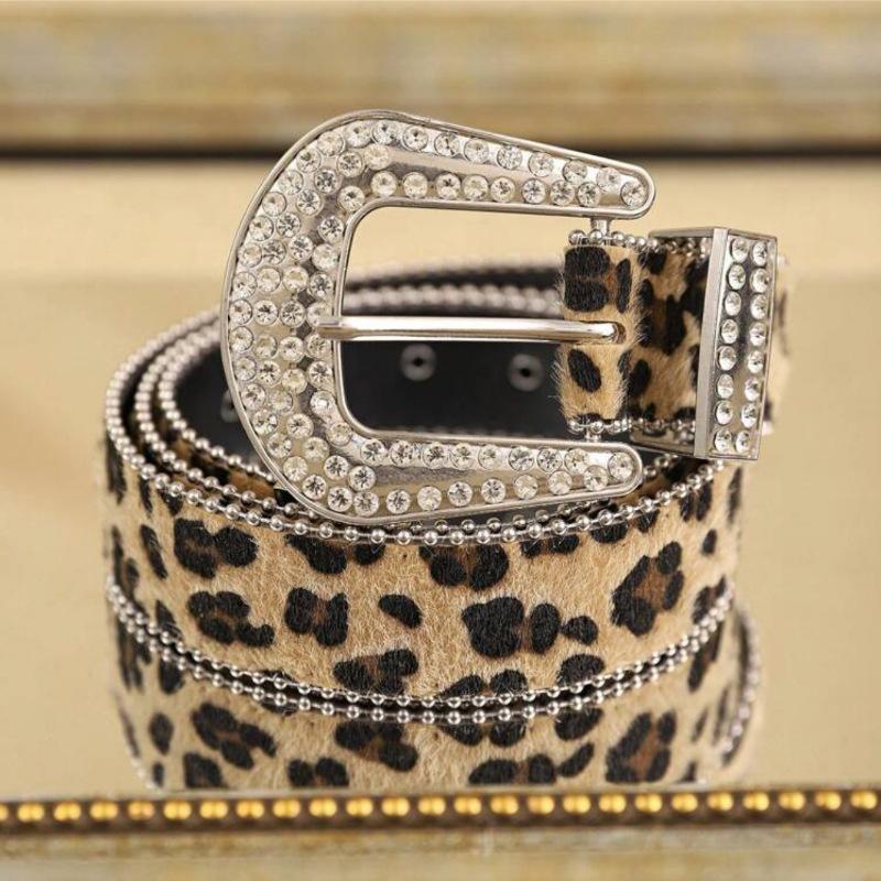 Subculture Men And Women Personality Millennial Wind Pin Buckle Leopard Print Spice Girl High Sense Retro Rhinestone Decorative Belt Tide
