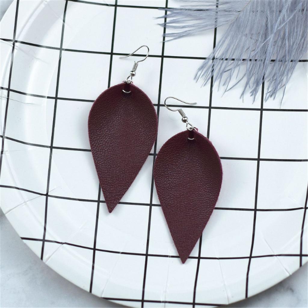 Fashion Boho Handmade Leather Leaf Shape Waterdrop Dangle Ear Earrings Hook Womens Jewelry