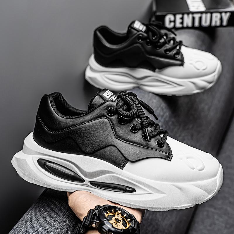 Internet celebrity popular men's shoes spring and autumn thick soles new versatile sports leisure running heightening teenager leather dad shoes