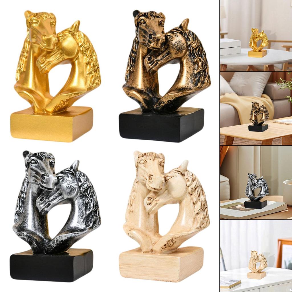 Double Horse Head Figurine Tabletop Ornament Collection Mascot Unique Horse Statue for Living Room Centerpiece Entrance Decor