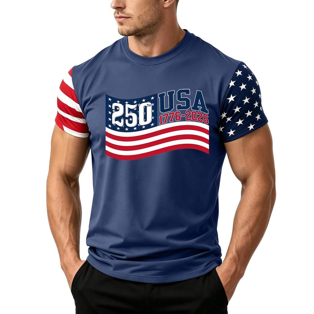 Men's Independence Day Flag Print Short Sleeve T-Shirt, Loose Casual Daily Summer Tops
