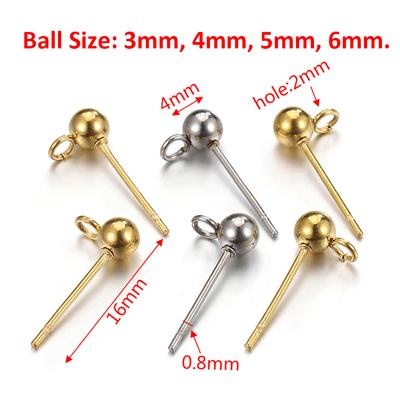 20pcs Gold Stainless Steel Round Ball Earring Post Studs with Open Rings for Earrings DIY Jewelry Making Findings Wholesale