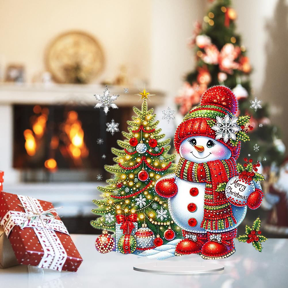 Acrylic Special Shaped Christmas Tree Snowman Desktop Diamond Art Kits 5D DIY Diamond Art Tabletop Decorations for Office Decor