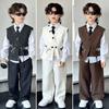 4 PCS Set Spring Summer Boy Retro Stripes TShirt+Pants +Vest Kid Children Baby Gentleman Handsome Streetwear Party Clothes