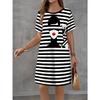 Neues kariertes kurzärmeliges Rundhals-Kleid Damen Retro Pop-Art-Muster Damen Sommerkleid