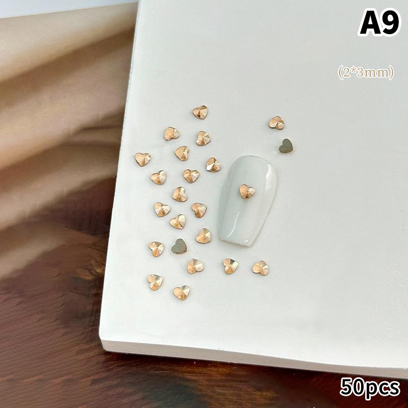 50Pcs Champagne Nail Art Rhinestone 1-6Mm Flatback Glass Crystal Gems Hotfix Nail Diamond Mixed Sizes Nail Charms