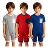3Pcs Adaptive Anti-Strip Jumpsuit for Kids Back Invisible Zipper Round Neck Short Sleeve Contrast Color Thigh Length with Pocket