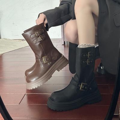 Maillard Brown Martin Boots Women's Autumn New Western Cowboy Retro Versatile Medium Boots