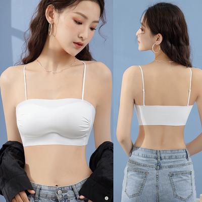 Big Open Back Beautiful Back Summer Thin Strapless Bra Small Chest Gathered Anti-light Invisible Seamless Chest Wrap