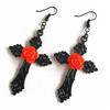 Best-Selling Gothic Cross Earrings with Red Rose In Traditional Style - Unique Large Pendant
