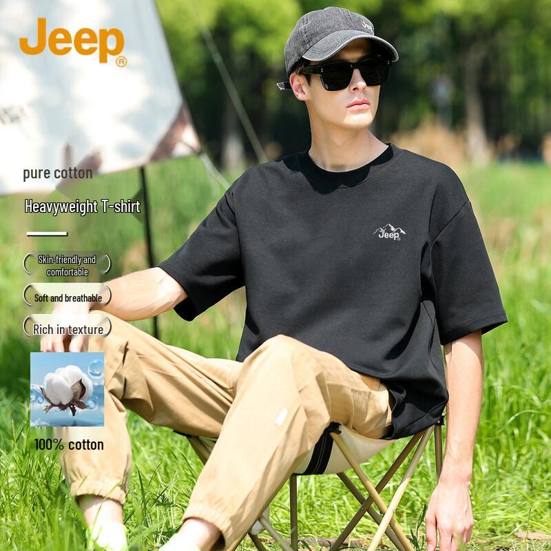 

Мужская хлопковая футболка JEEP с тяжелым весом и спущенной линией плеча 3XL