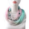 Stylish Cotton Linen Infinity Scarf with Beaded Chain Necklace – Women’s Gradient Color Scarf for Boho & Casual Fashion