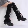 Women's Knitted Leg Warmers with Star Pattern and Ribbon Ties Harajuku Fairycore Flared Foot Covers Footless Long Socks