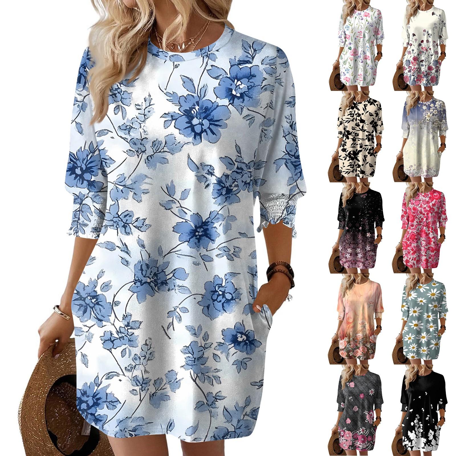 

Women s Fashionable Flowers Printing Loose Dress M хакі