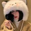 Cute Blush Kitten Ears Plush Hat Women's Autumn and Winter Furry Warm Ear Protection Hat Showing Face Small Hat