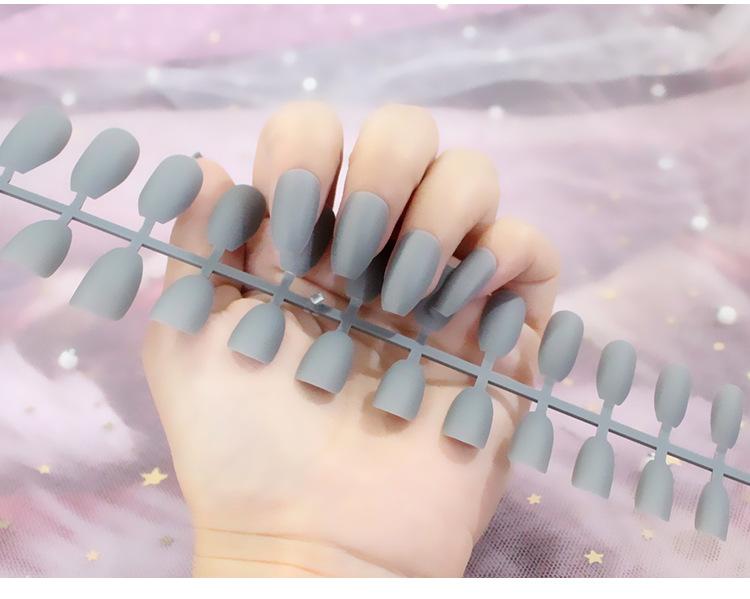 24pcs/set DIY Quick Nails Matte Frosted Long T Solid Color False Nails Multi-color Strips Finished Wear Manicure